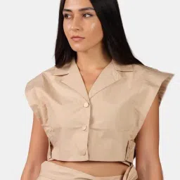 VIRGIO Khaki Relaxed Fit Solid Vest-picture-7