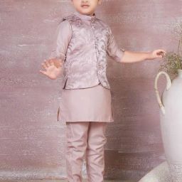 Ministitch Boys Onion Pink Cotton Regular Fit Kurta Set-59