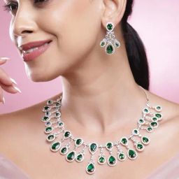 Rubans Rhodium Plated Green Set for Women-picture-36