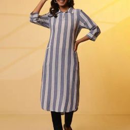 Aurelia Blue Striped Rayon Straight Kurta-image-97