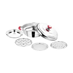 Bhalaria Food Grade Silver Stainless steel Multi kadai with Idli Plates 28 cm (3 L)-image-76