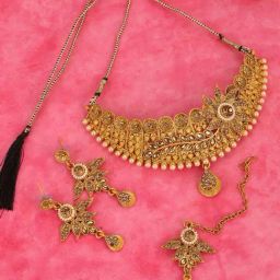 Anikas Creation Traditional Hasli Style Gold Plated Choker Cutwork & Floral Design Jewellery Set-image-3