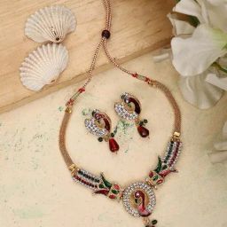 Anikas Creation Traditional Multicolor Stone Studded Peacock Jewellery Set-16