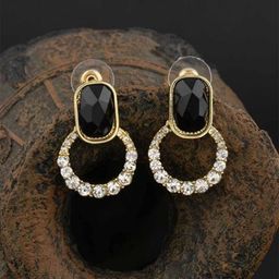 PASU FASHION Gold-Plated Artificial Stones Studded Circular Shaped Drop Earrings-25