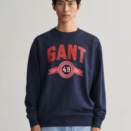 GANT Navy Comfort Fit Round Neck Printed Sweatshirt-image-43