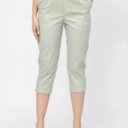 Westwood Olive Relaxed Fit Mid Rise Crop Pants-image-92