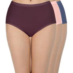 Amante Wine & Pink Full Brief Panties - Pack Of 3-image-36