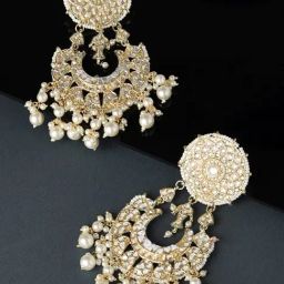 Zaveri Pearls Gold Tone Ethnic Kundan & Pearls Embellished Dangler Earrings-ZPFK11541-11