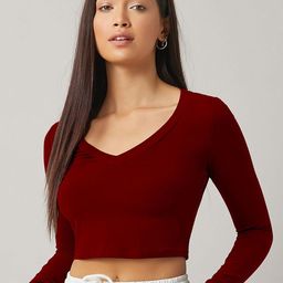 EZSTALL Women Solid Woven Fitted Crop Top-image-48