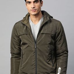 Pierre Carlo Men Olive Green Solid Hooded Padded Jacket-image-21
