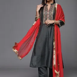 KSUT Women Ethnic Motifs Embroidered Regular Kurta with Trousers & With Dupatta-17
