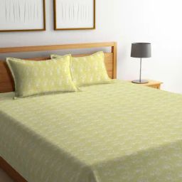 Klotthe Woven Yellow 350 TC Cotton Double Bed Cover With 2 Pillow Covers-picture-24