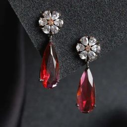 Priyaasi Pink Floral Silver-Plated Drop Earrings-image-67