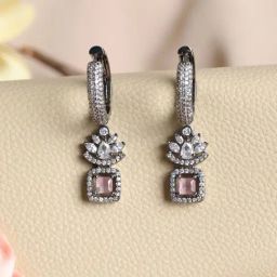Priyaasi Pink Leaf Block Hoop Earrings-19