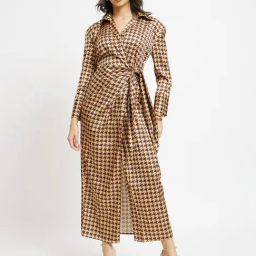 Fablestreet Brown Printed Wrap Dress-image-4