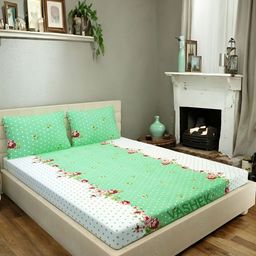 Myntra Elegant Homes Green & Red Floral 300 TC Fitted King Bedsheet Set- 1.82mx1.98mx8cm-image-80