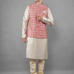 Manish Creations Mandarin Collar Straight Kurta With Churidar And Nehru Jacket-picture-49