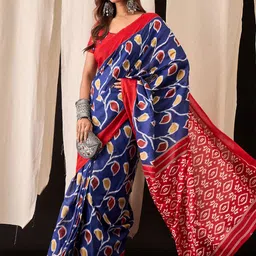 BerMondsey Floral Printed Pure Cotton Block Print Saree with Blouse Piece-picture-17