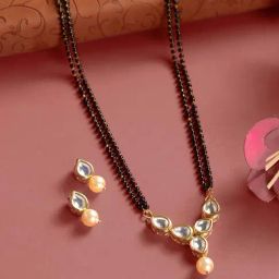 Priyaasi Kundan Black and Pearl White Casual Mangalsutra Set-image-33