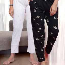 Kryptic Navy Blue & Pink Cotton Relaxed Fit Printed Lounge Pants - Pack of 2-image-106