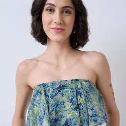 SZN Floral Print Off-Shoulder Tube Crop Top-image-92