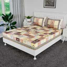 Myntra Elegant Homes Brown Floral Printed Cotton 144 TC King Bedsheet Sets 2.54 m x 2.70 m-image-36