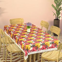 Aura White Floral Plastic 6-Seater Table Cover-33