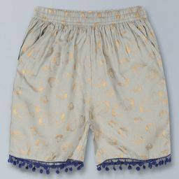 Kiddopanti Seamless Heart Foil Printed & Pom Pom Lace Embellished Shorts - Grey-image-38