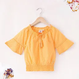 Ed-a-Mamma Sustainable Cotton Half Bell Sleeve Swiss Dot Top - Yellow-picture-31