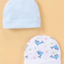 Ben Benny Cotton Knit Dolphin Print Baby Caps Pack of 2 Blue - Diameter 8 cm-picture-21