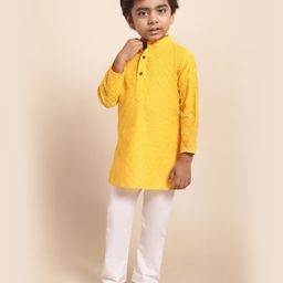 Superminis Full Sleeves Seamless Abstract Chikankari Embroidered Kurta With Pyjama - Yellow-image-26