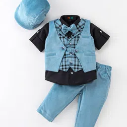 Robo Fry DC Full Sleeves Cordurouy Party Suits Checkered - Blue-picture-38