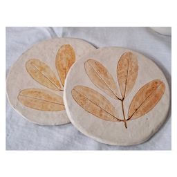 Aranya Earthcraft Yellow Gulmohar Leaf Impressioned Papier Mache Coaster-image-6