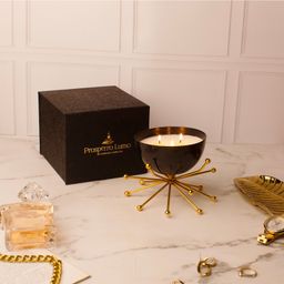 Parkash Candles Modern Bowl Scented Candle with Decorative Brass Stand - Black-30
