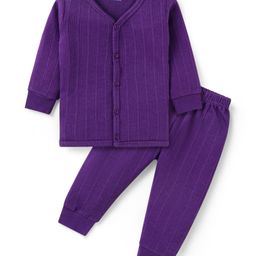 Babyhug Front Open Full Sleeve Vest and Legging Solid Color Thermal Wear  Combo Set -Purple-image-90