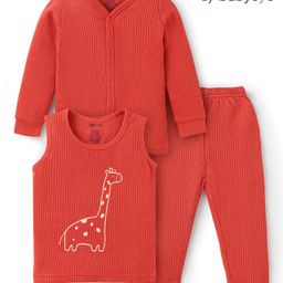 Babyhug Cotton Knit Full Sleeves Front Open Vest & Bottom Thermal Wear Combo Pack Of 3 - Red-picture-27