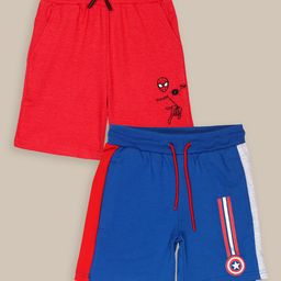 Kidsville Pack Of 2 Marvel Avengers Featuring Captain America Logo & Spiderman Printed Shorts - Blue & Red-image-28