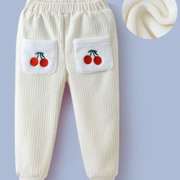 Kookie Kids Full Length Lounge Pant with Cherry Embroidery & Pockets Detailing - Off White-image-94