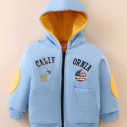 Cucumber Sinker Knit Full Sleeves Hooded Sweatjacket with Bear Embroidery - Sky Blue-picture-37