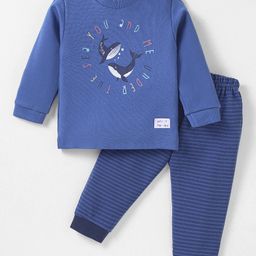 Zero Interlock Knit Full Sleeves T-Shirt & Lounge Pants Set With Arctic Animals Print - Royal Blue-image-51