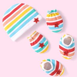 Babyhug 100% Interlock Knit Cap Mittens & Booties With Stripes & Star Design Multicolor - Diameter 10 cm-image-68