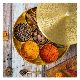 The Advitya Handcrafted Brass Spice Box Small Spices Storage Container - 7 Inch-10