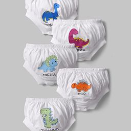 Doodle Poodle 100% Cotton Single Jersey Knit Briefs with Dino Print Pack of 5 - White-picture-3