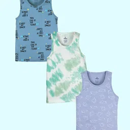Kiddopanti Cotton Pack Of 3 Half Sleeves Tie Dye & Baby Elephant Printed Vests - Dusty Blue Green & White-picture-11