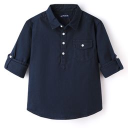 Pine Kids Cotton Woven Full Sleeves Kurta Style Solid Shirt - Navy Blue-image-37