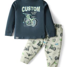 CUCUMBER Sinker Knit Full Sleeves Nightsuit With Bike Print - Navy Blue-image-37