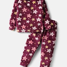 Babyhug Velour Woven Full Sleeves Winter Wear Suit With Star Print - Maroon-image-41