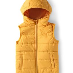 Babyhug Woven Sleeveless Solid Padded Hooded Jacket - Yellow-image-124