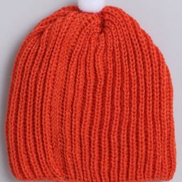 Little Angels Knitted Braided & Pom Pom Embellished Cap - Orange - Diameter - 28cm-picture-15