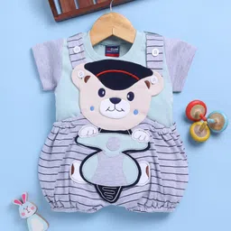 Jb Club Cotton Knit Half Sleeves Teddy Bear Patch Detailed Dungaree & Half Sleeves Tee Set - Green-picture-31